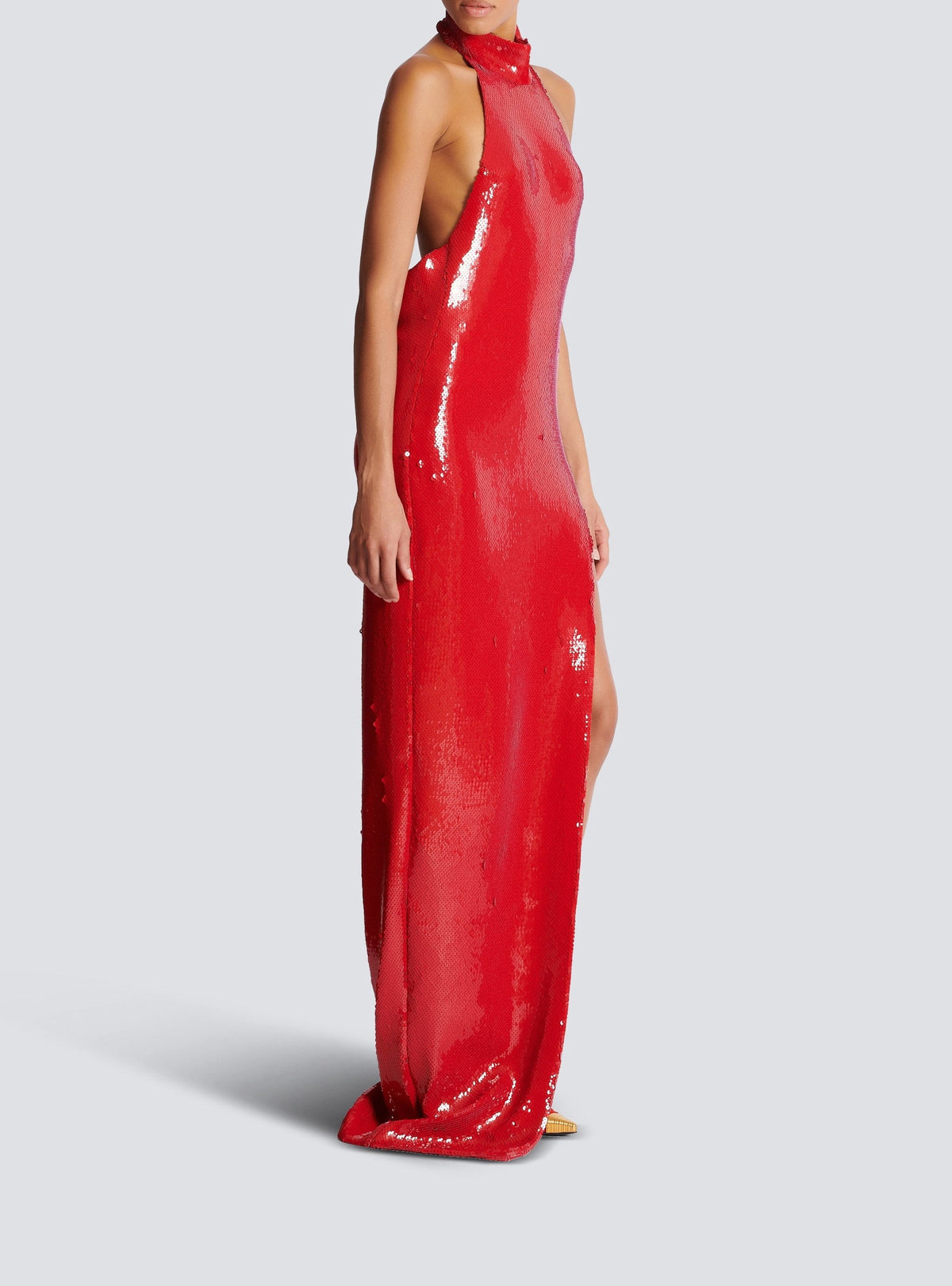 Sequined backless long dress - Scarlet Red