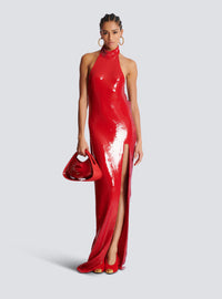 Robe longue dos-nu en sequins - Rouge Scarlet