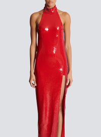 Robe longue dos-nu en sequins - Rouge Scarlet