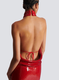 Robe longue dos-nu en sequins - Rouge Scarlet