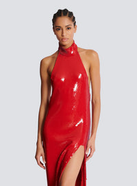Robe longue dos-nu en sequins - Rouge Scarlet