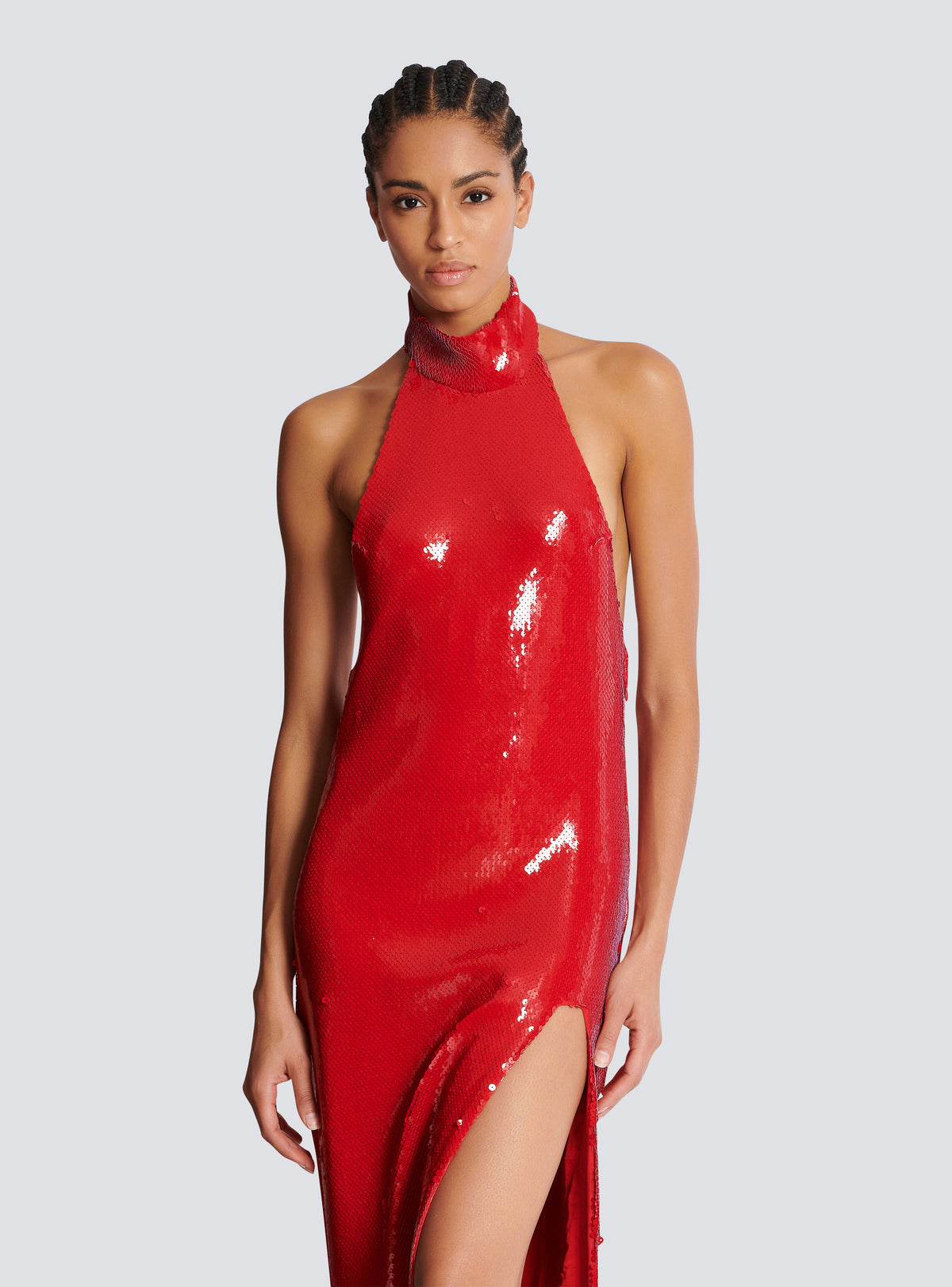 Robe longue dos-nu en sequins - Rouge Scarlet