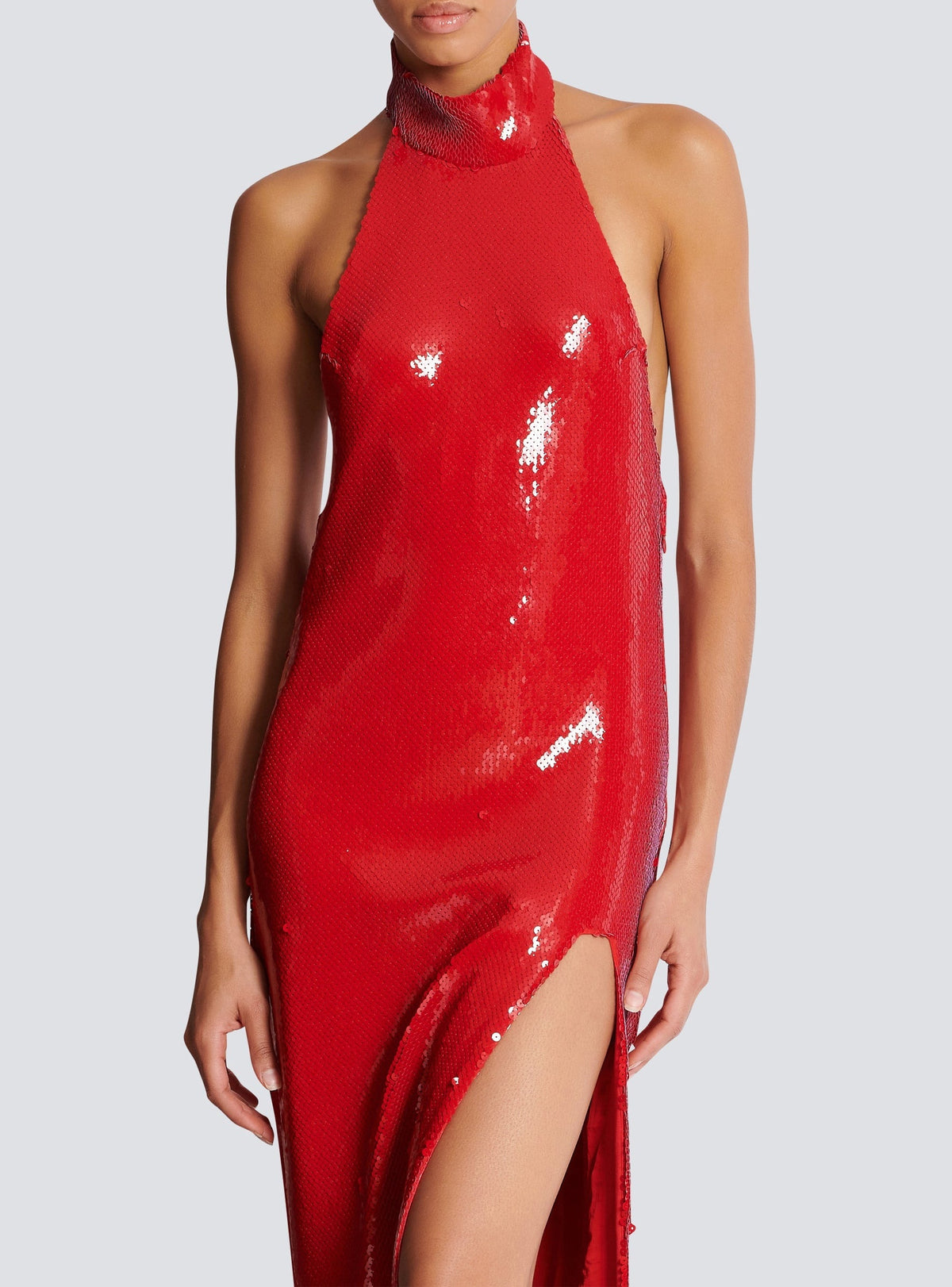 Sequined backless long dress - Scarlet Red