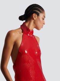 Robe longue dos-nu en sequins - Rouge Scarlet