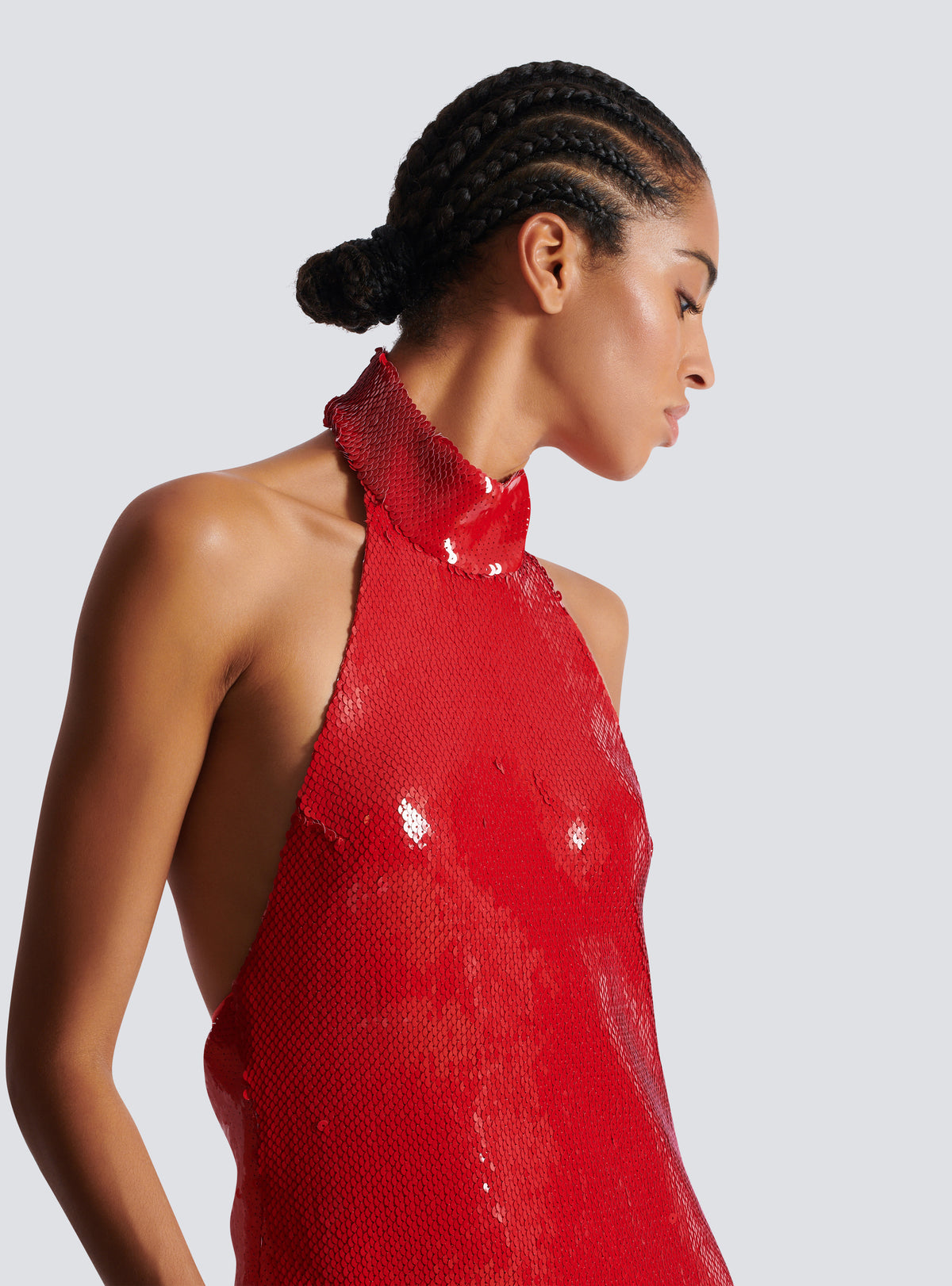 Robe longue dos-nu en sequins - Rouge Scarlet
