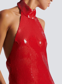 Sequined backless long dress - Scarlet Red