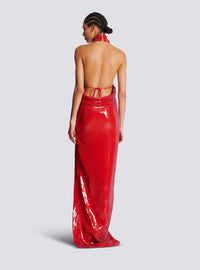 Robe longue dos-nu en sequins - Rouge Scarlet
