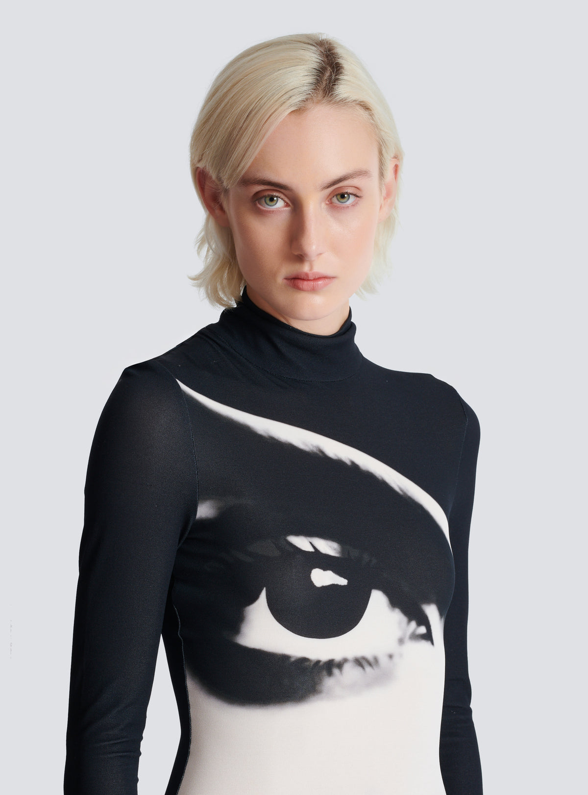 Robe longue moulante avec imprimé visage - Noir & Blanc & Rouge Vif