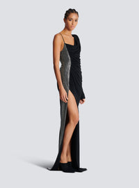Robe bi-matière asymétrique et drapée  - Noir & Argent