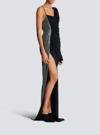 Asymmetric draped long dress - Black & Silver