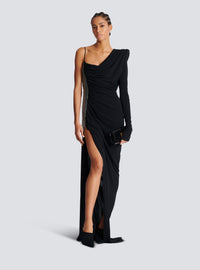 Robe bi-matière asymétrique et drapée  - Noir & Argent