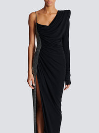 Robe bi-matière asymétrique et drapée  - Noir & Argent