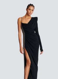 Robe bi-matière asymétrique et drapée  - Noir & Argent