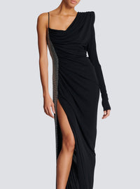 Asymmetric draped long dress - Black & Silver