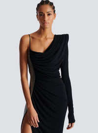Robe bi-matière asymétrique et drapée  - Noir & Argent