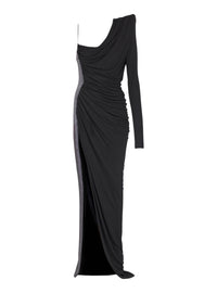 Asymmetric draped long dress - Black & Silver