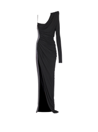 Robe bi-matière asymétrique et drapée  - Noir & Argent