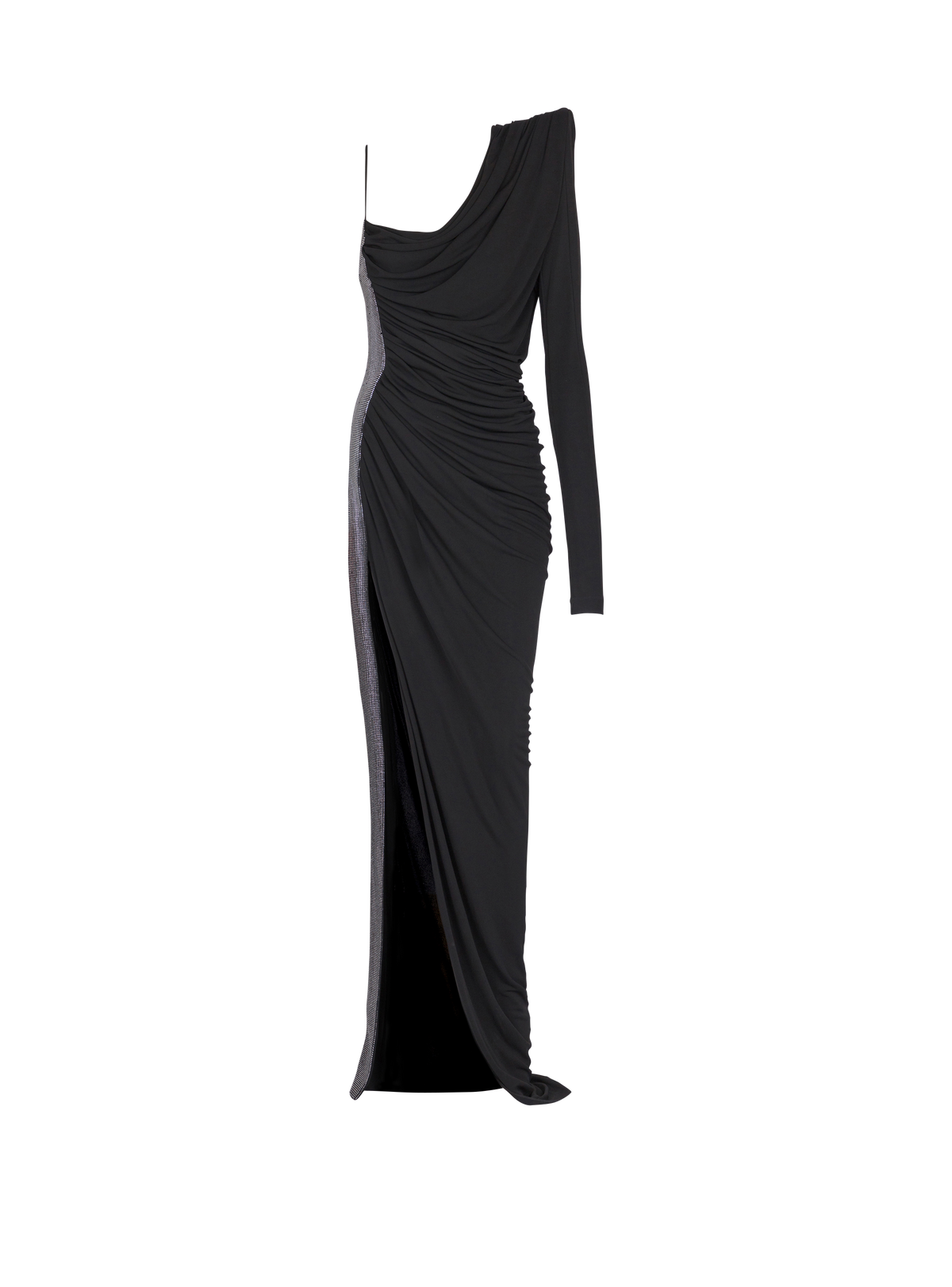 Robe bi-matière asymétrique et drapée  - Noir & Argent