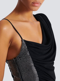 Asymmetric draped long dress - Black & Silver