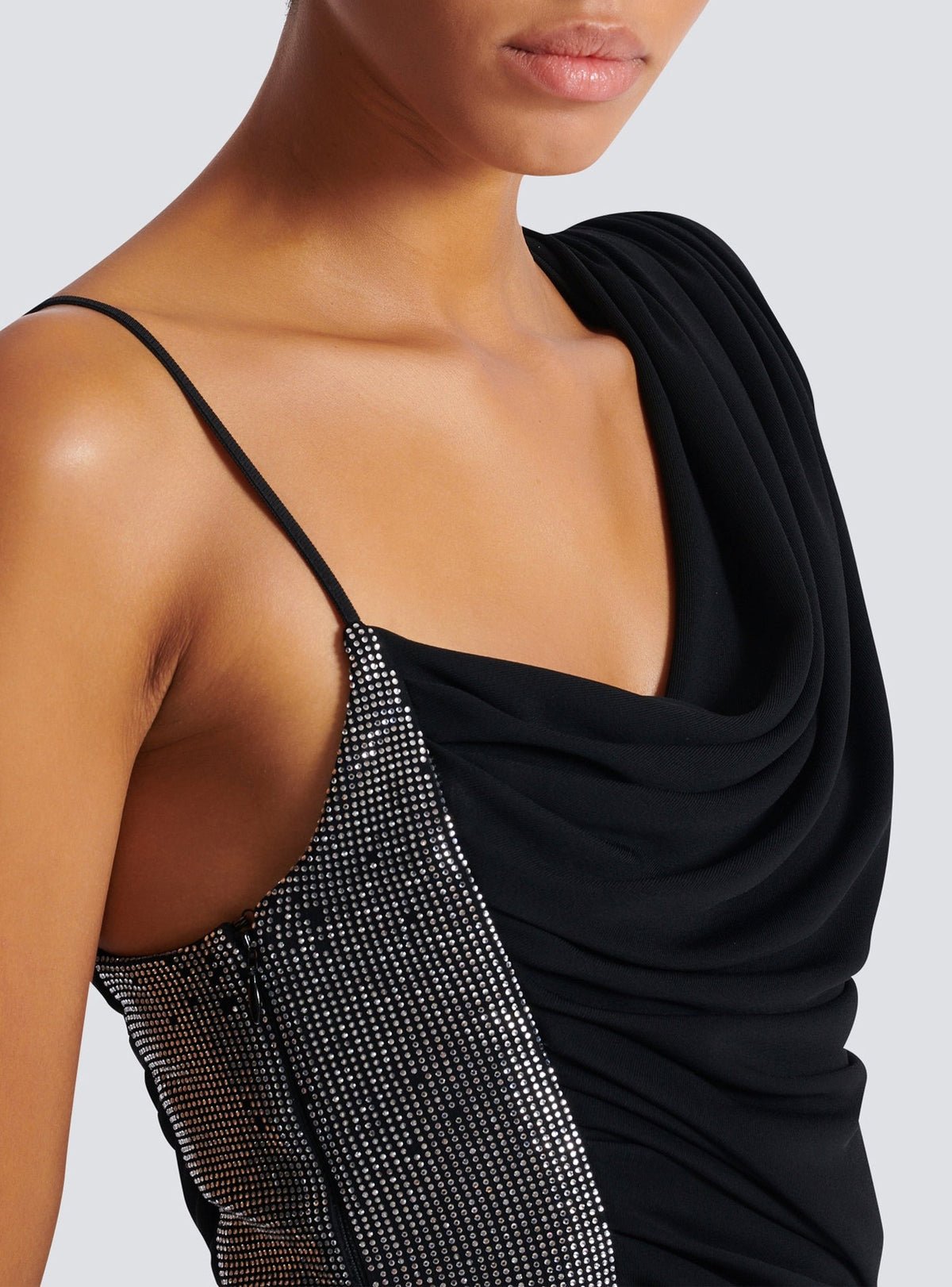 Asymmetric draped long dress - Black & Silver
