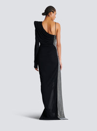 Robe bi-matière asymétrique et drapée  - Noir & Argent