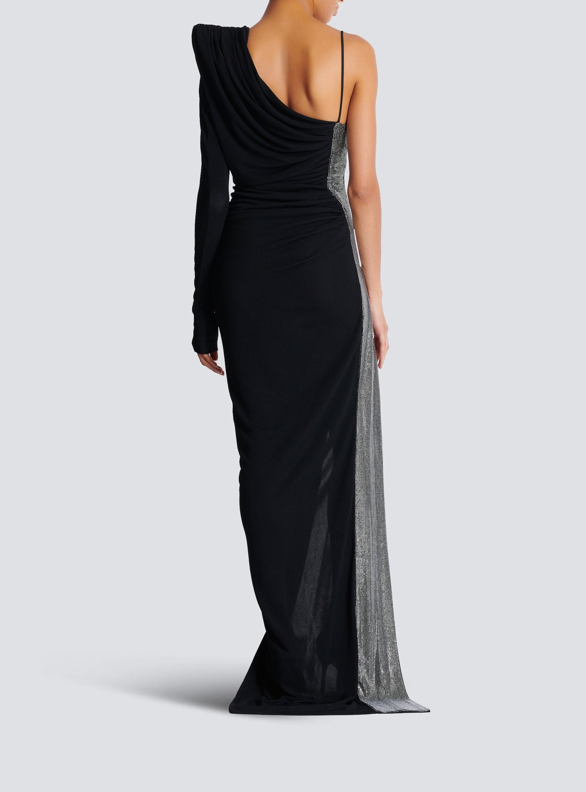 Asymmetric draped long dress - Black & Silver