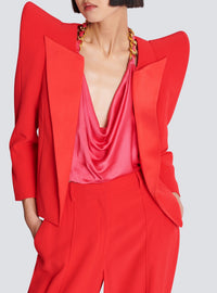 Veste spencer en crêpe à épaules structurées - Rouge Fonce