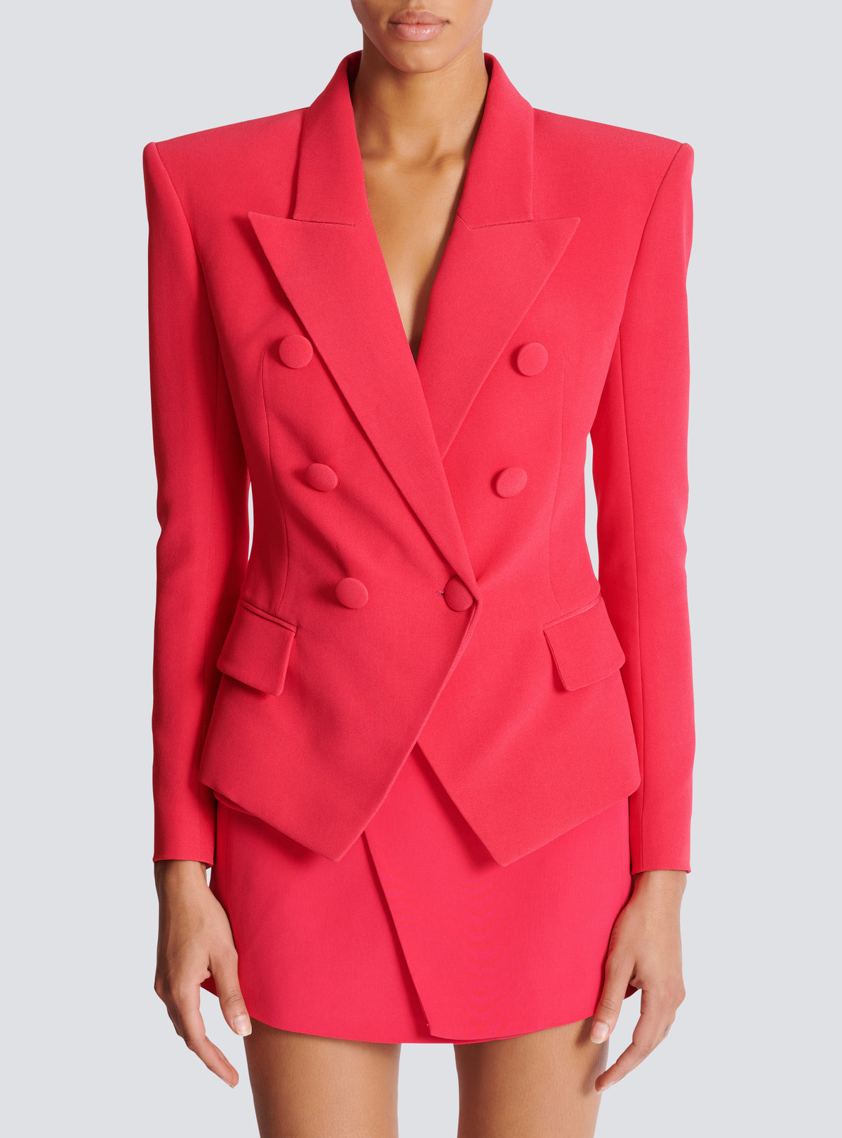 Veste ajustée 6 boutons en crêpe - Fuchsia Vif