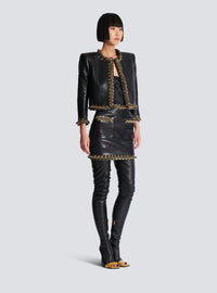 Veste bord à bord en cuir d'agneau avec chaînes - Noir & Or