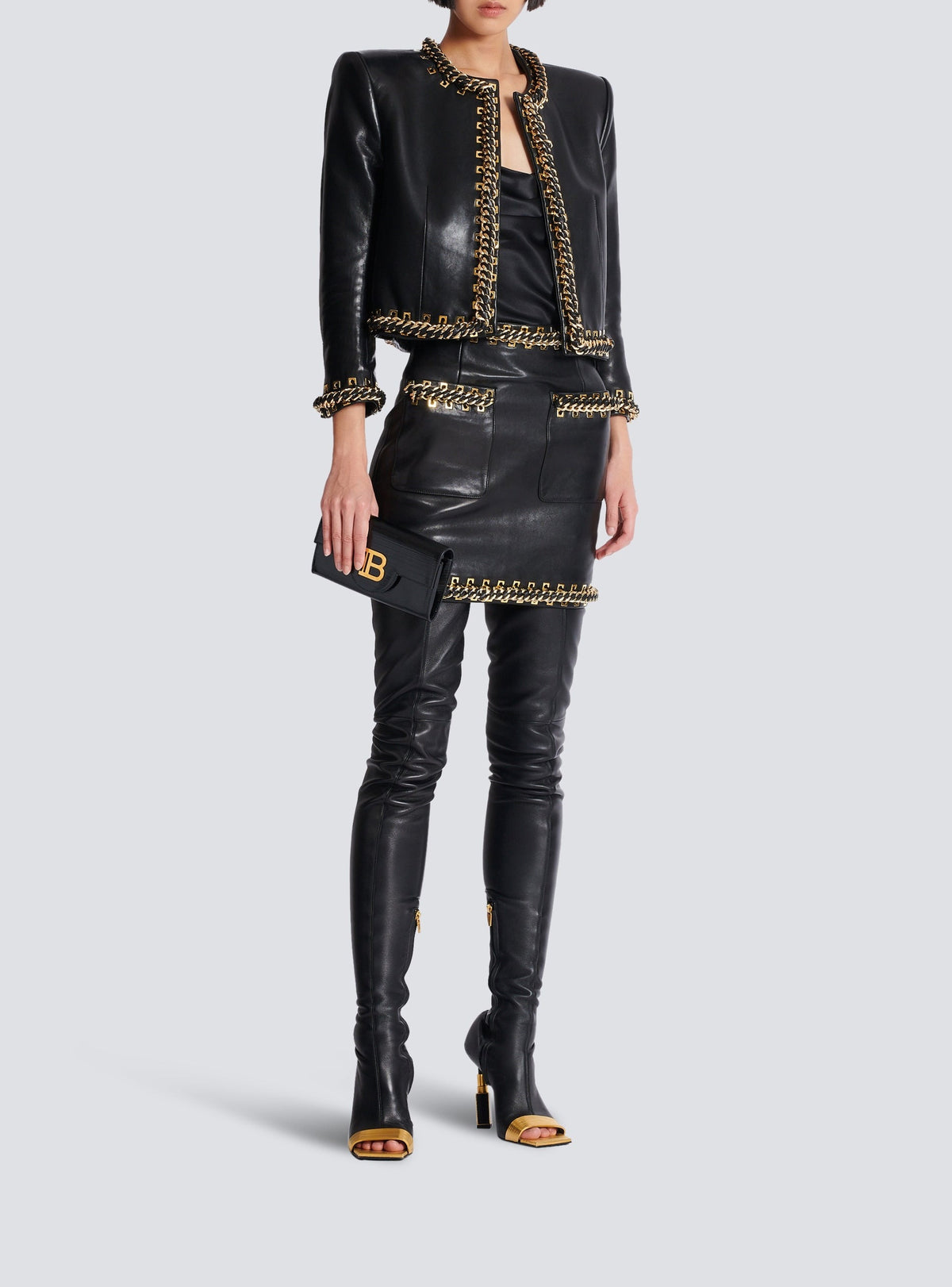 Veste à chaînes en cuir - Noir & Or