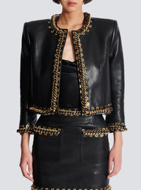 Veste bord à bord en cuir d'agneau avec chaînes - Noir & Or