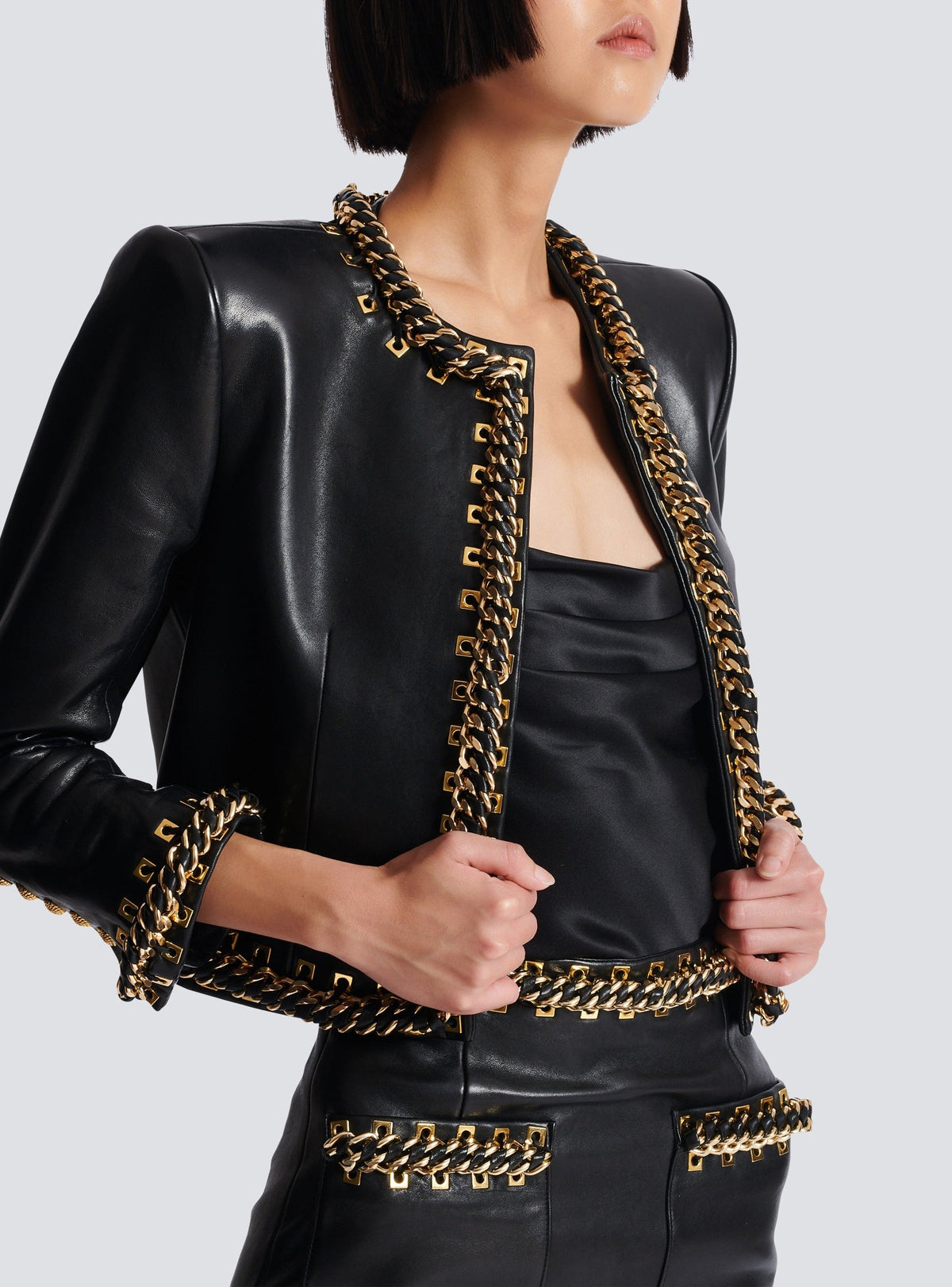 Veste à chaînes en cuir - Noir & Or