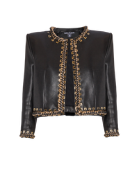 Veste bord à bord en cuir d'agneau avec chaînes - Noir & Or