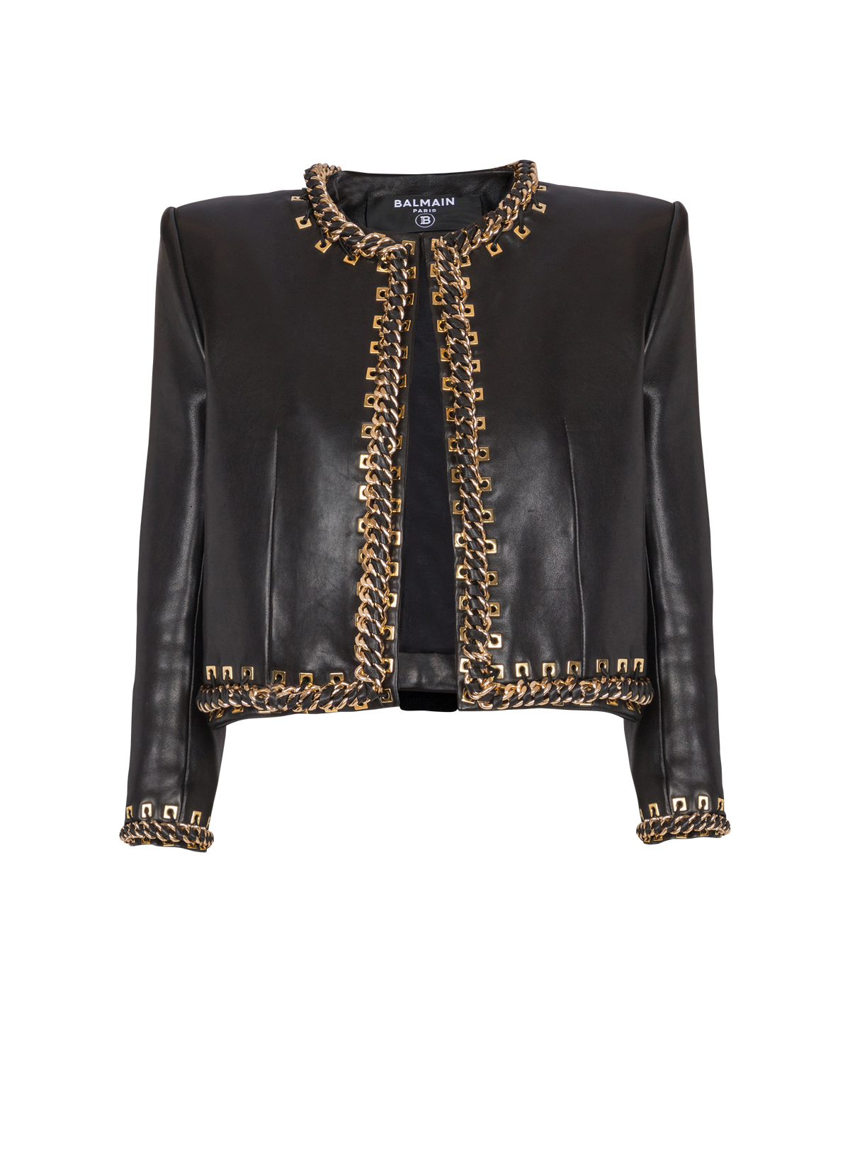 Veste bord à bord en cuir d'agneau avec chaînes - Noir & Or
