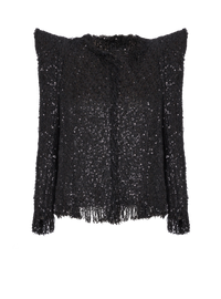 Veste bord à bord en tweed à sequins - Noir