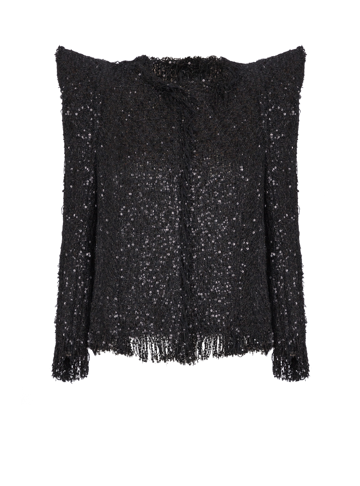 Veste bord à bord en tweed à sequins - Noir