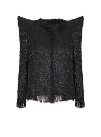 Edge-to-edge sequin tweed jacket - Noir
