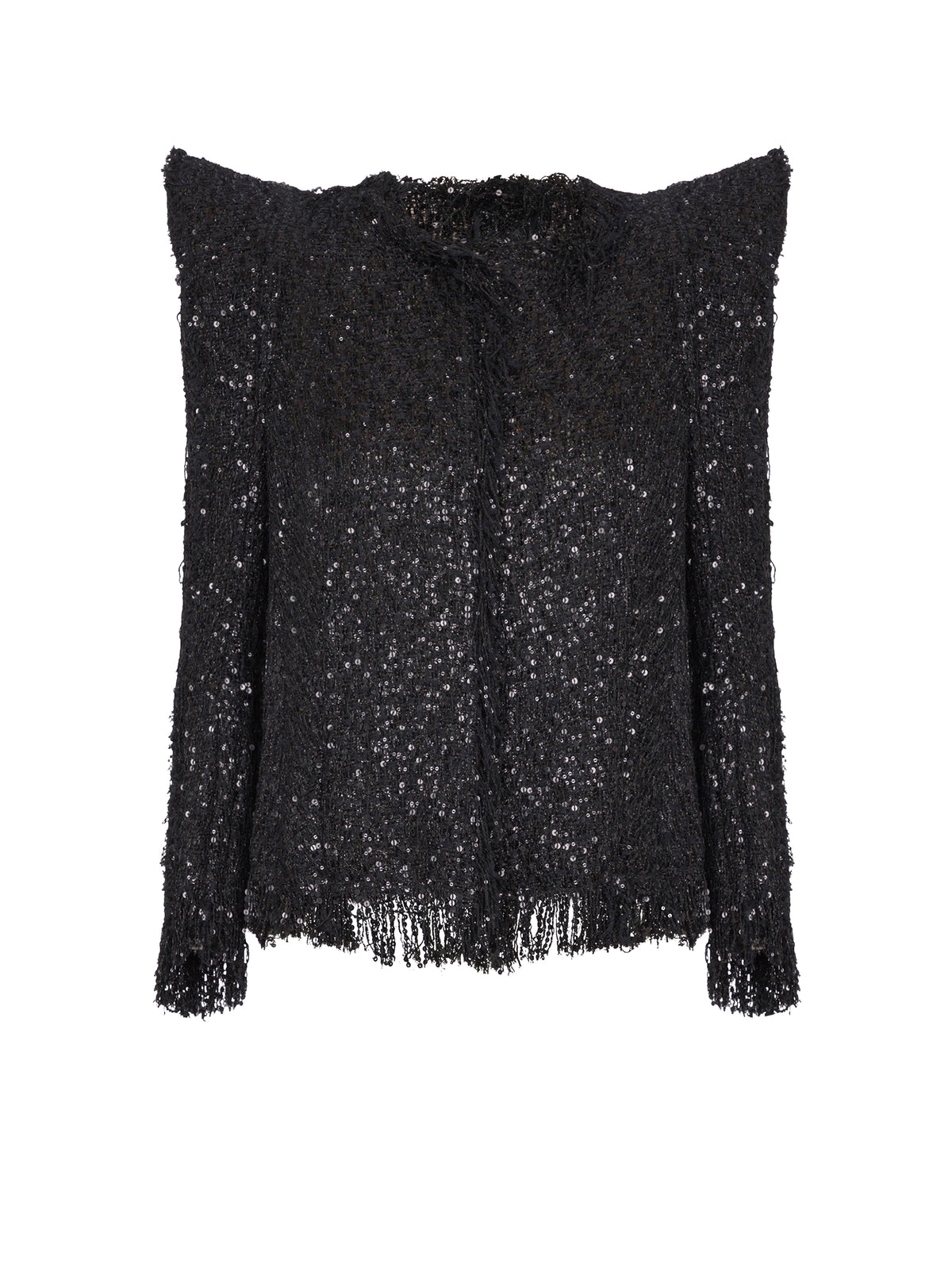Edge-to-edge sequin tweed jacket - Noir