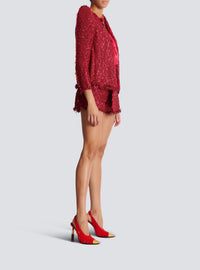 Veste bord à bord en tweed à sequins - Fuchsia Vif