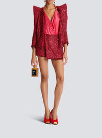 Veste bord à bord en tweed à sequins - Fuchsia Vif