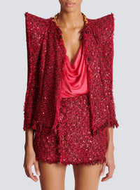 Veste bord à bord en tweed à sequins - Fuchsia Vif