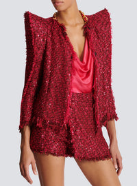 Veste bord à bord en tweed à sequins - Fuchsia Vif