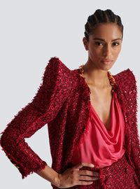 Veste bord à bord en tweed à sequins - Fuchsia Vif