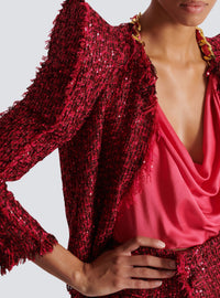 Veste bord à bord en tweed à sequins - Fuchsia Vif