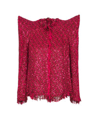 Veste bord à bord en tweed à sequins - Fuchsia Vif