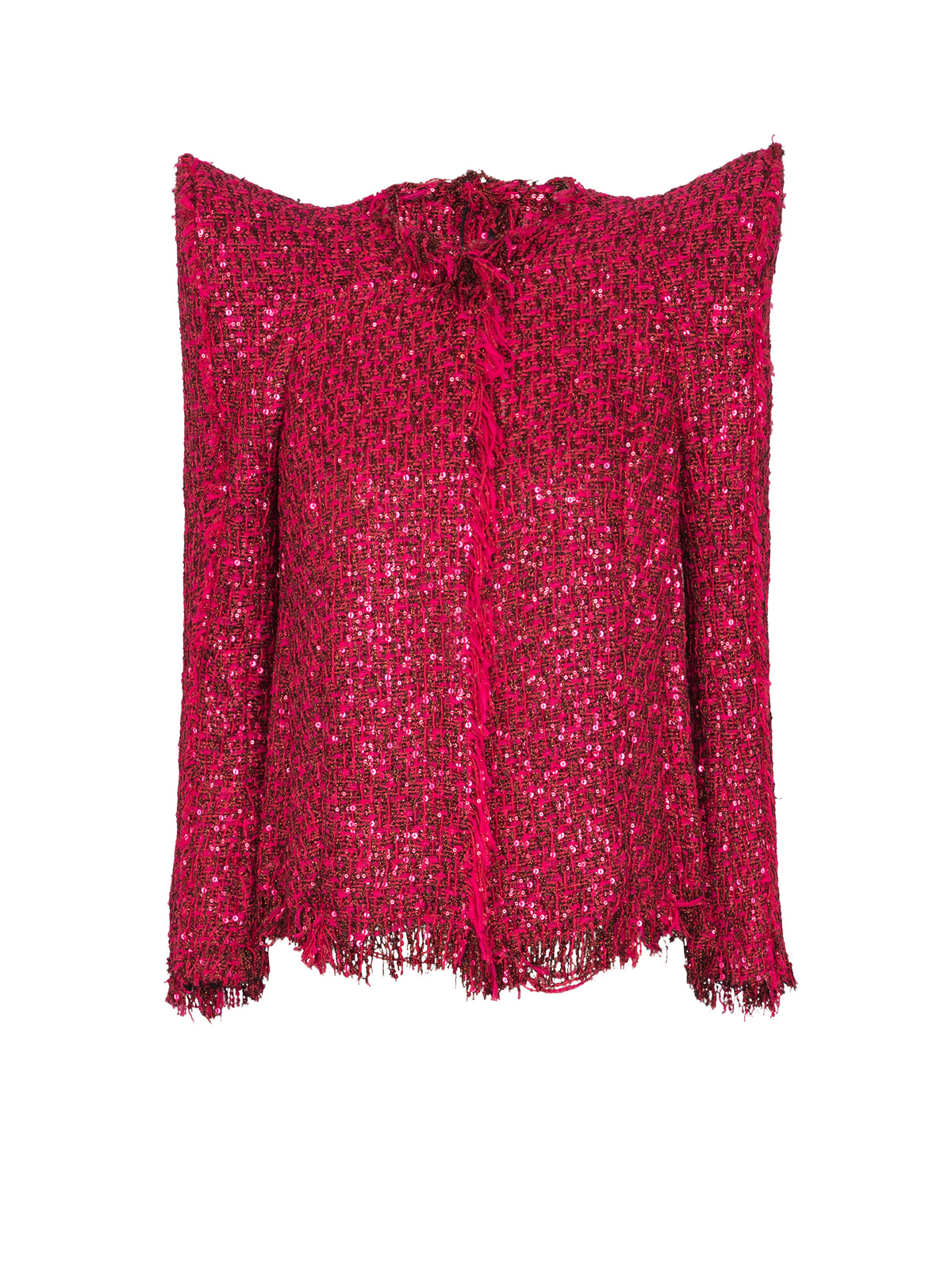 Veste bord à bord en tweed à sequins - Fuchsia Vif