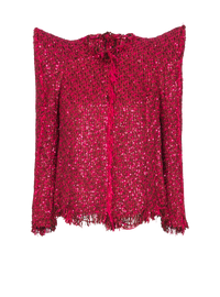 Veste bord à bord en tweed à sequins - Fuchsia Vif
