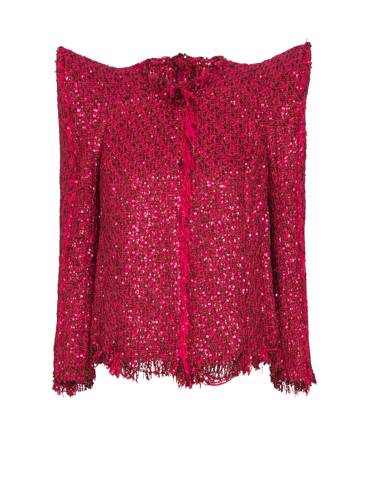 Veste bord à bord en tweed à sequins - Fuchsia Vif