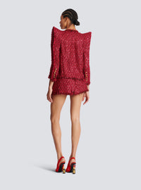 Veste bord à bord en tweed à sequins - Fuchsia Vif