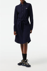 Robe polo avec taille ajustable en piqué - Marine